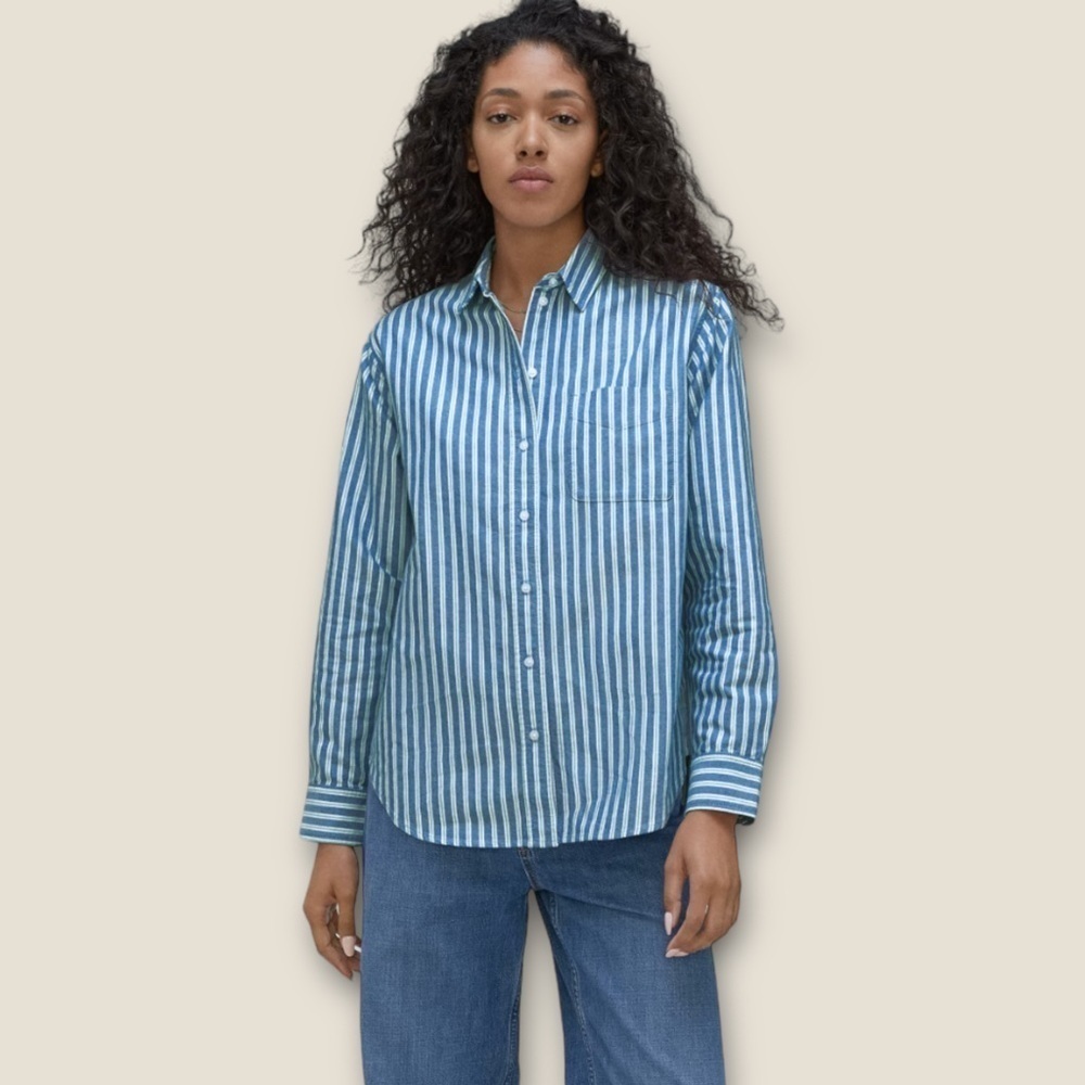 Everlane Blue and White Striped Button Down Shirt